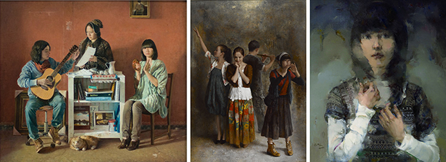 谢郴安《合奏》获研究与超越——第二届中国小幅油画展艺术奖(金奖)+周丽萱《廻声》获2010“交通银行·时代杯”中国青年写实艺术大展优秀奖+崔弥莱《心语》 获2010“交通银行·时代杯”中国青年写实艺术大赛优秀奖